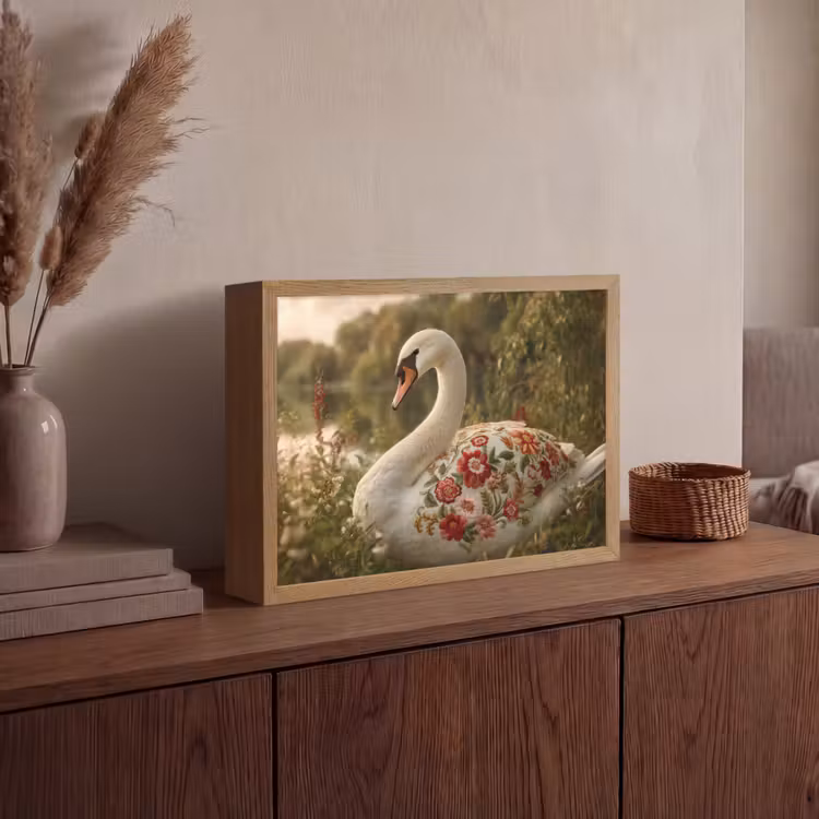 Zwaan - Bloemen - Natuur Light Box met batterij (Wandlamp) middel -sfeer2