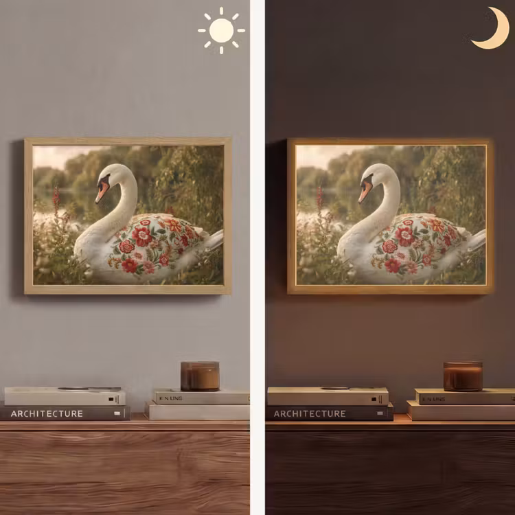 Zwaan - Bloemen - Natuur Light Box met batterij (Wandlamp) middel -sfeer3