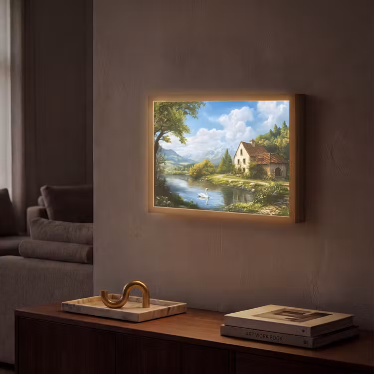 Zwaan - Bomen - Rust Light Box met batterij (Wandlamp) middel -sfeer1