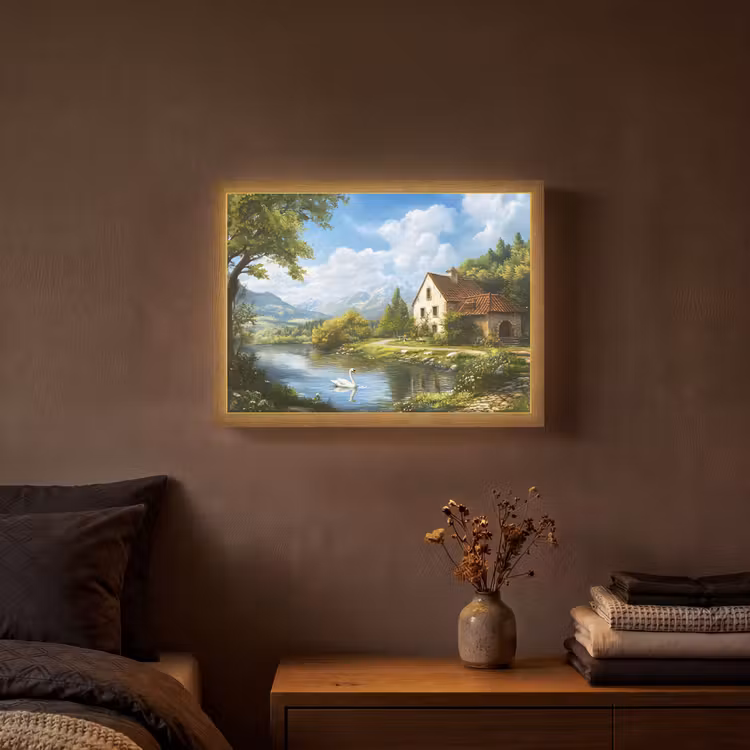 Zwaan - Bomen - Rust Light Box met batterij (Wandlamp) middel -sfeer4
