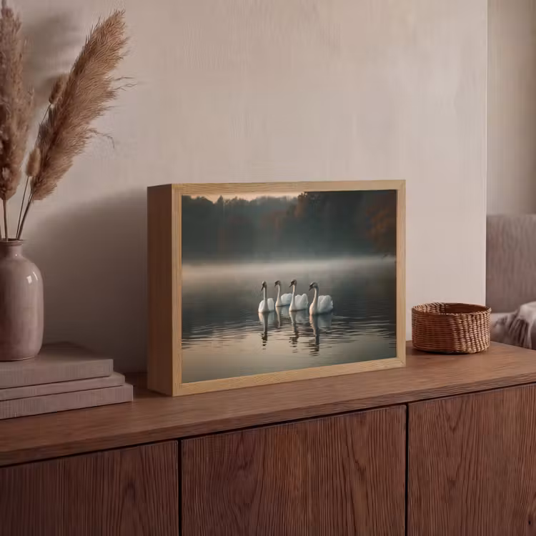 Zwanen - Wit - Water - Mist Light Box met batterij (Wandlamp) middel -sfeer2