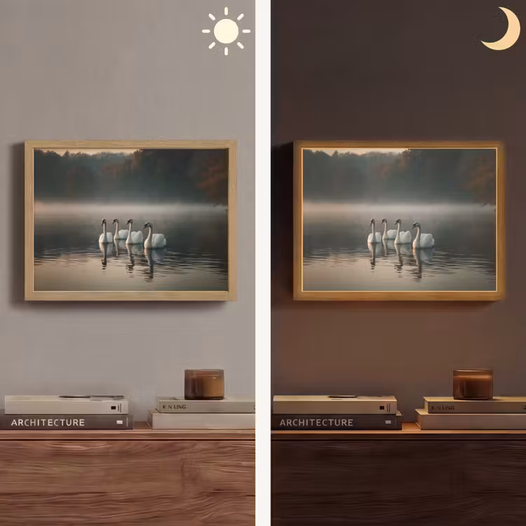 Zwanen - Wit - Water - Mist Light Box met batterij (Wandlamp) middel -sfeer3
