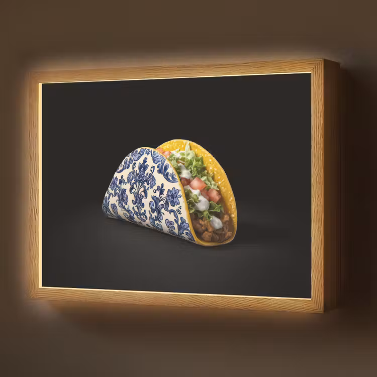 Taco - Vlees - Salade - Delftsblauw - Motief Light Box met batterij (Wandlamp) middel -z3d_website