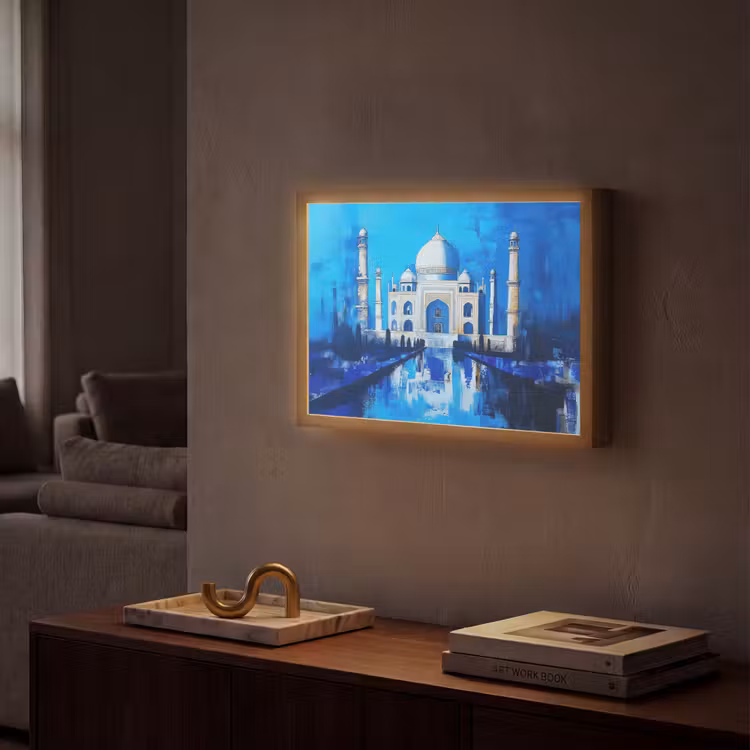 Taj Mahal - Ramadan - Blauw - Islamitische Light Box met batterij (Wandlamp) middel -sfeer1