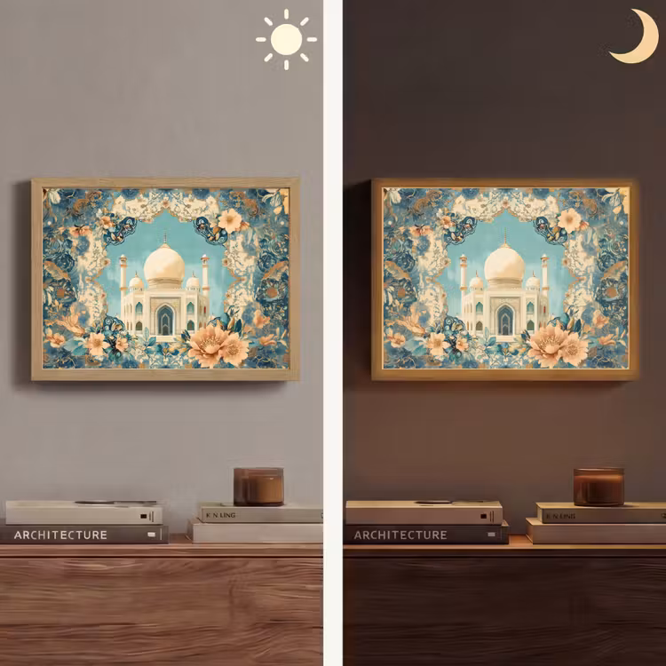 Taj Mahal - Ramadan - Bloemen - Islamitische Light Box met batterij (Wandlamp) middel -sfeer3
