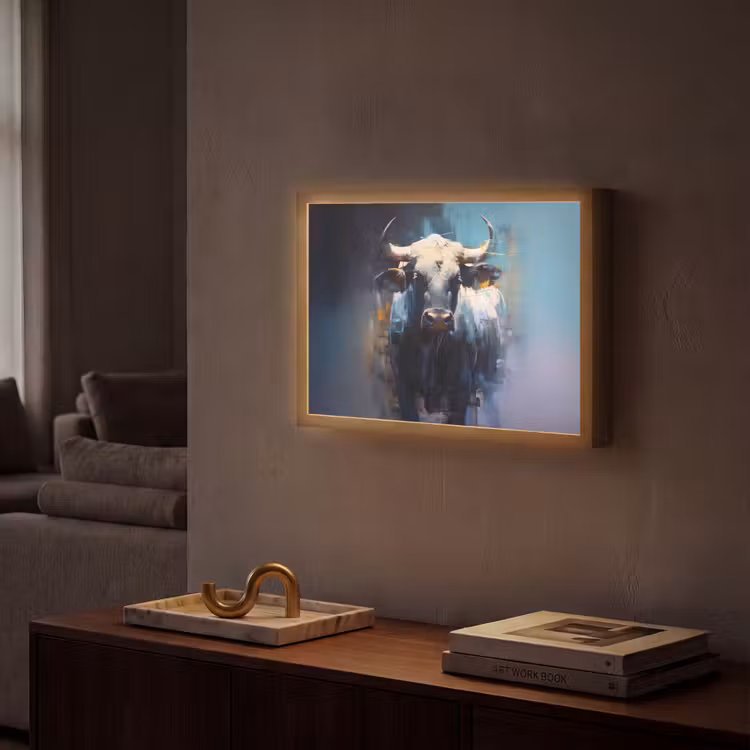 Stier - Zwart - Abstract - Horens Light Box met batterij (Wandlamp) middel -sfeer1
