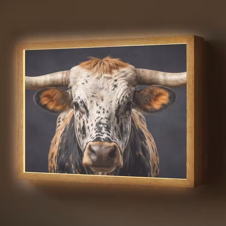 Stier - Kleurrijk - Hoorns Light Box met batterij (Wandlamp) middel -z3d_website
