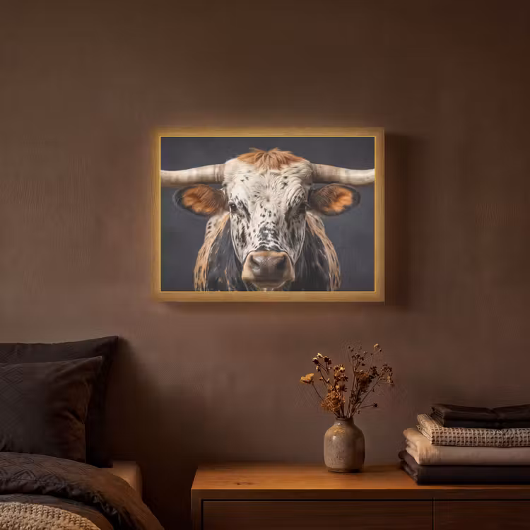 Stier - Kleurrijk - Hoorns Light Box met batterij (Wandlamp) middel -sfeer4