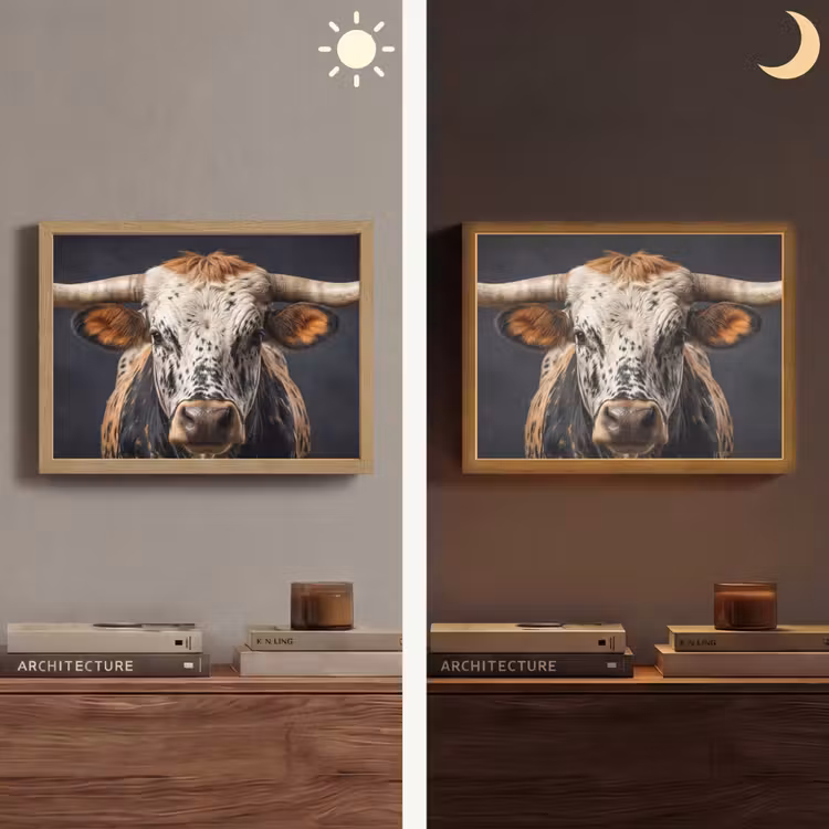 Stier - Kleurrijk - Hoorns Light Box met batterij (Wandlamp) middel -sfeer3