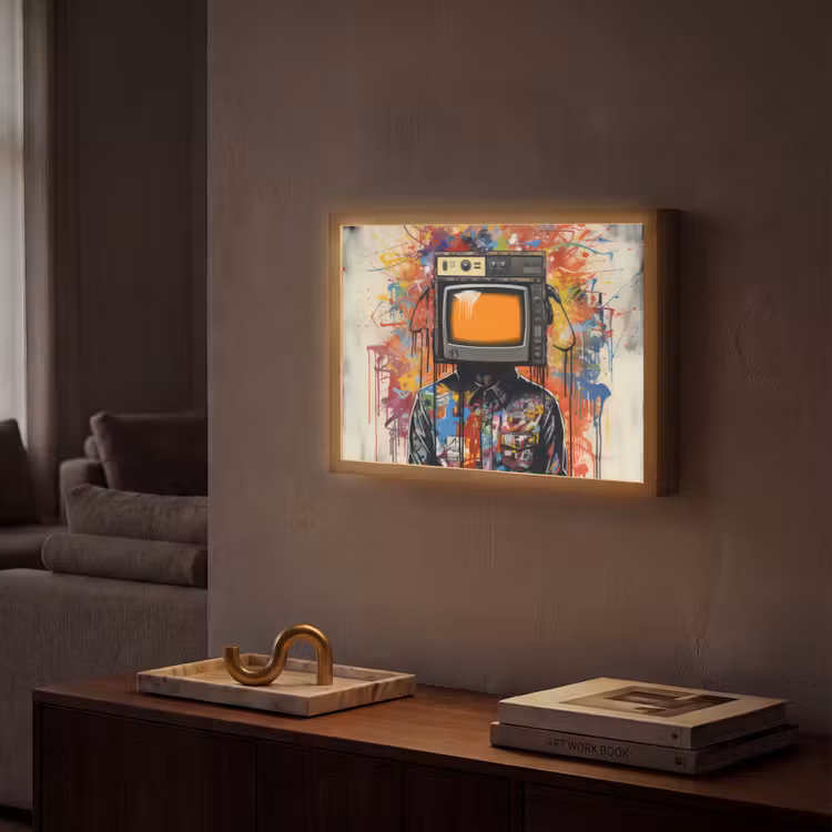 Televisie - Graffiti - Mens - Kleuren Light Box met batterij (Wandlamp) middel -sfeer1