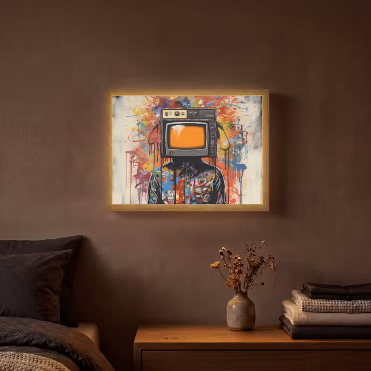Televisie - Graffiti - Mens - Kleuren Light Box met batterij (Wandlamp) middel -sfeer4