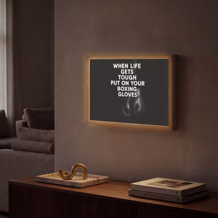 Tekst - Bokshandschoenen - Wit Light Box met batterij (Wandlamp) middel -sfeer1