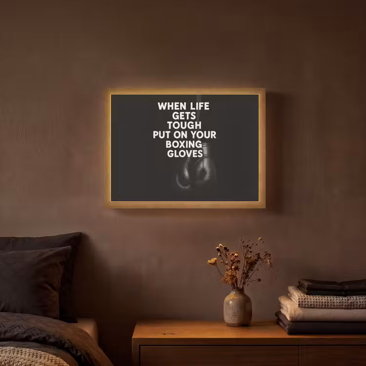 Tekst - Bokshandschoenen - Wit Light Box met batterij (Wandlamp) middel -sfeer4