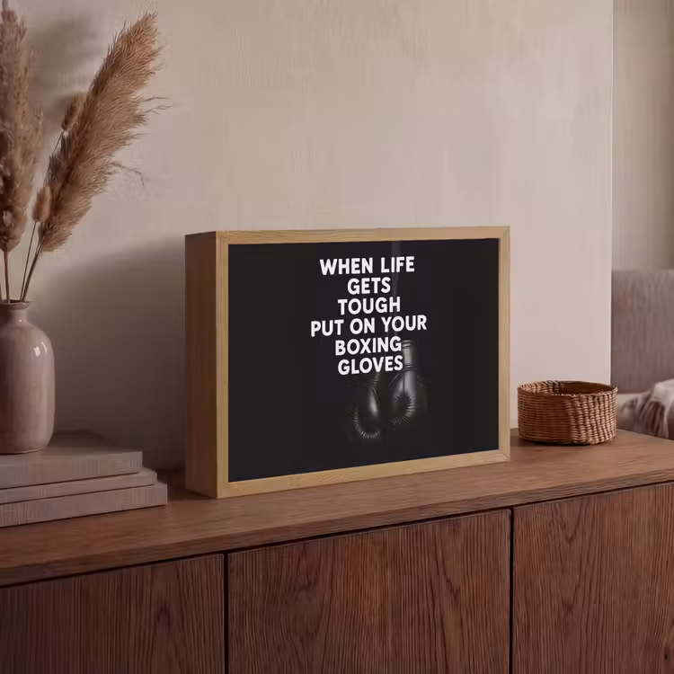 Tekst - Bokshandschoenen - Wit Light Box met batterij (Wandlamp) middel -sfeer2