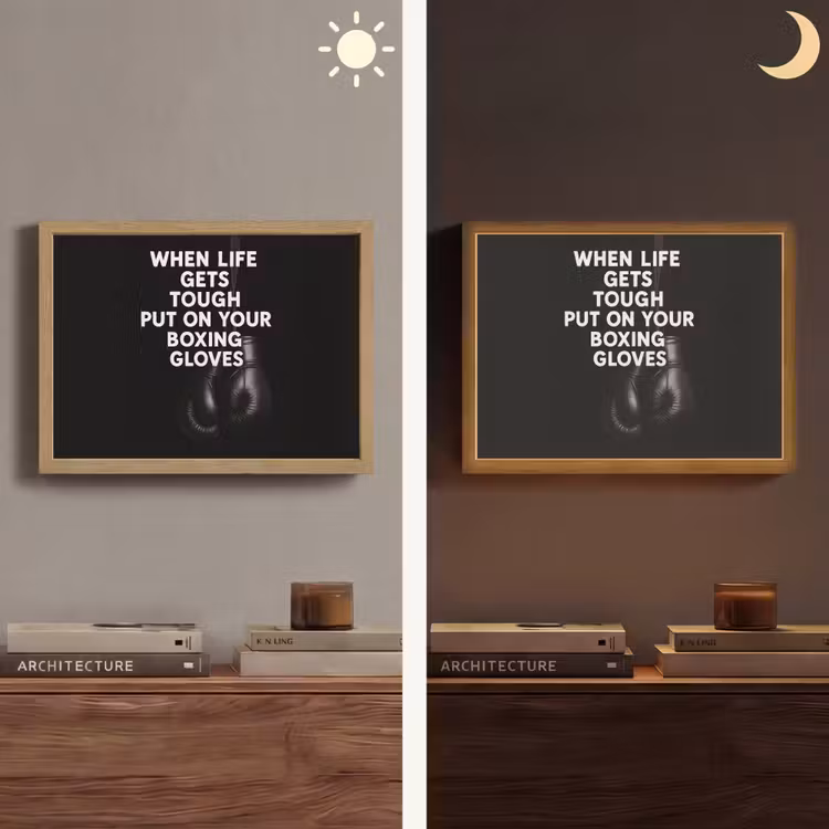 Tekst - Bokshandschoenen - Wit Light Box met batterij (Wandlamp) middel -sfeer3