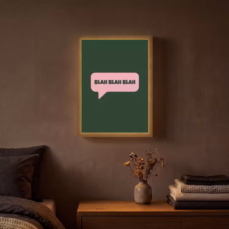 Tekstwolk - BLAH BLAH BLAH - Roze Light Box met batterij (Wandlamp) middel -sfeer4