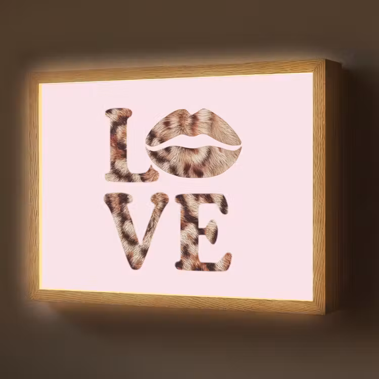 Tekst - Love - Pantervacht - Lichtroze Light Box met batterij (Wandlamp) middel -z3d_website