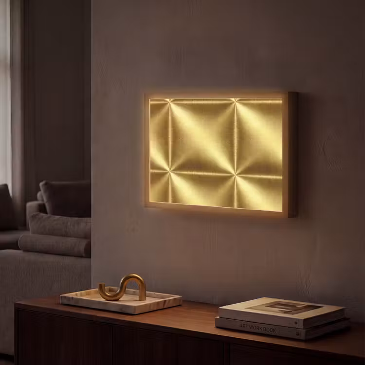Textuur - Geborsteld Goud - Industrieel - Metallic Light Box met batterij (Wandlamp) middel 907 -sfeer1