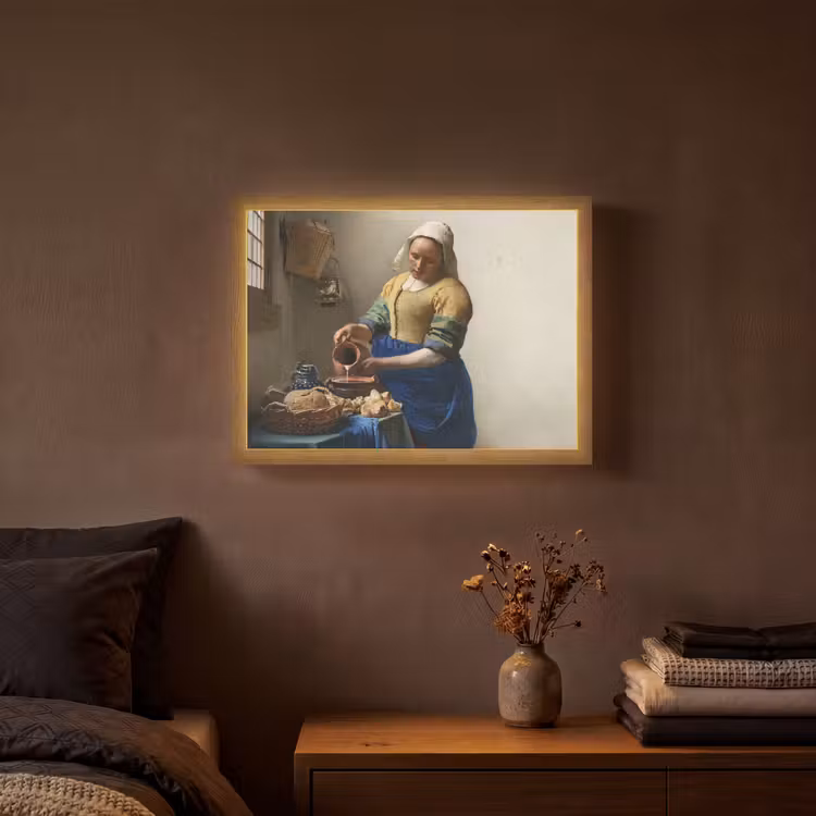 Het melkmeisje - Kunst - Oude meesters - Vermeer Light Box met batterij (Wandlamp) middel -sfeer4
