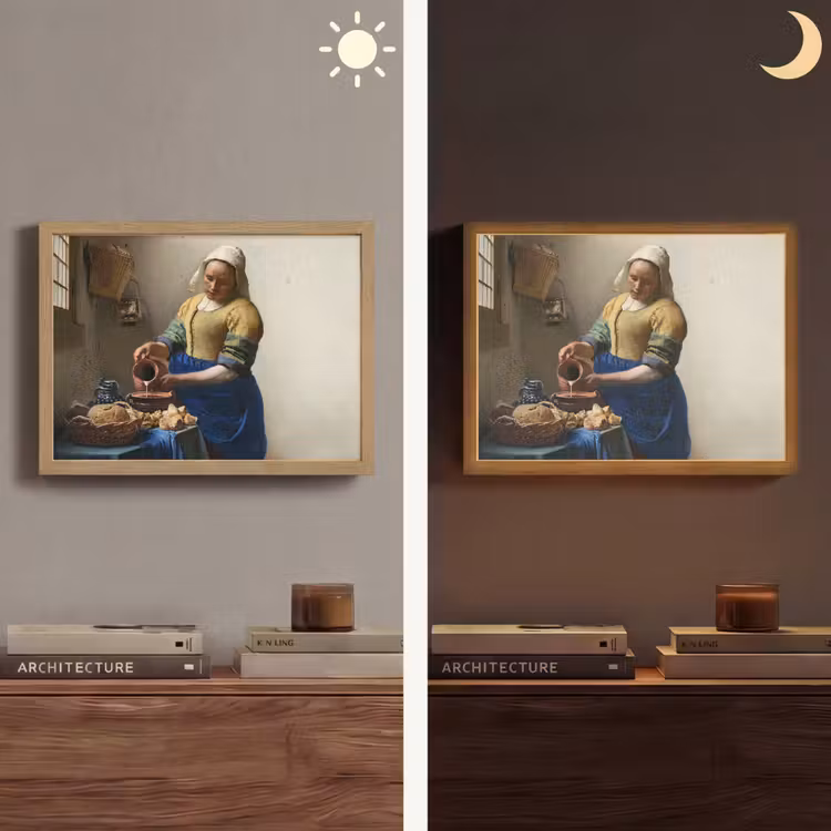 Het melkmeisje - Kunst - Oude meesters - Vermeer Light Box met batterij (Wandlamp) middel -sfeer3