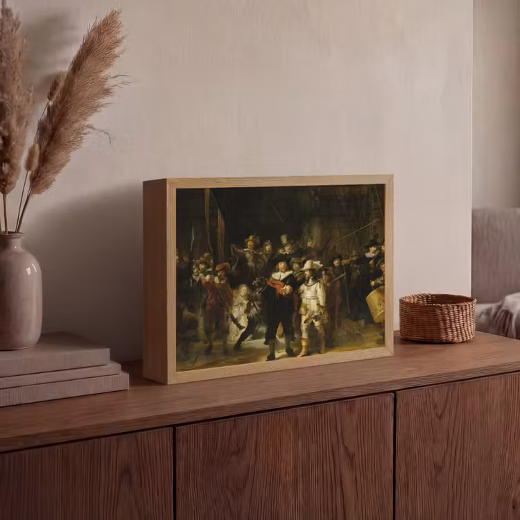 De Nachtwacht - Kunst - Oude meesters - Rembrandt Light Box met batterij (Wandlamp) middel -sfeer2
