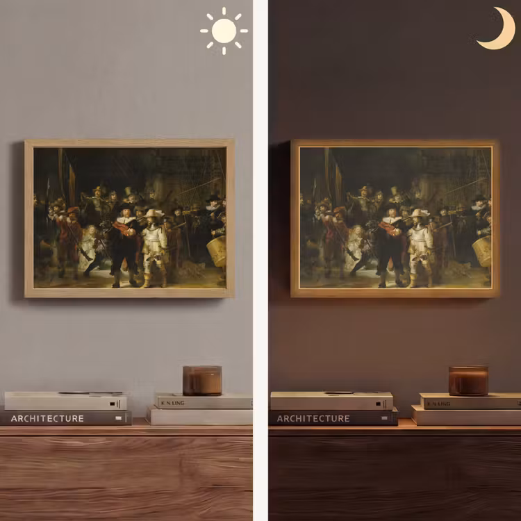 De Nachtwacht - Kunst - Oude meesters - Rembrandt Light Box met batterij (Wandlamp) middel -sfeer3