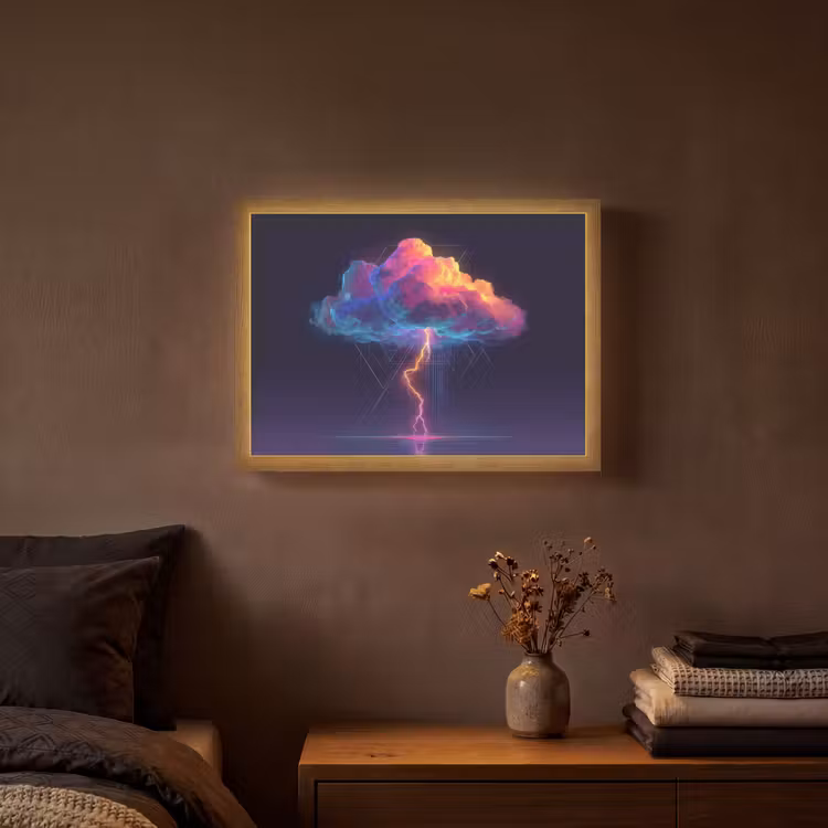Donderwolk - Bliksemschicht - Licht - Blauw Light Box met batterij (Wandlamp) middel -sfeer4