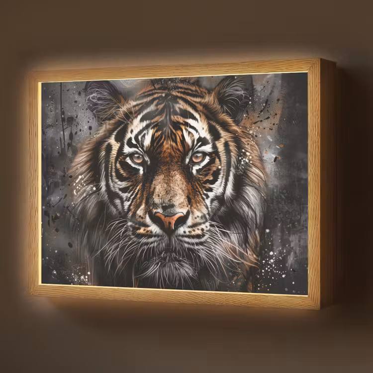 Tijger - Dieren - Portret - Luxe - Zwart Light Box met batterij (Wandlamp) middel -z3d_website
