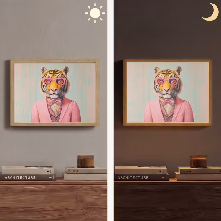 Tijger - Strik - Jasje - Roze Light Box met batterij (Wandlamp) middel -sfeer3