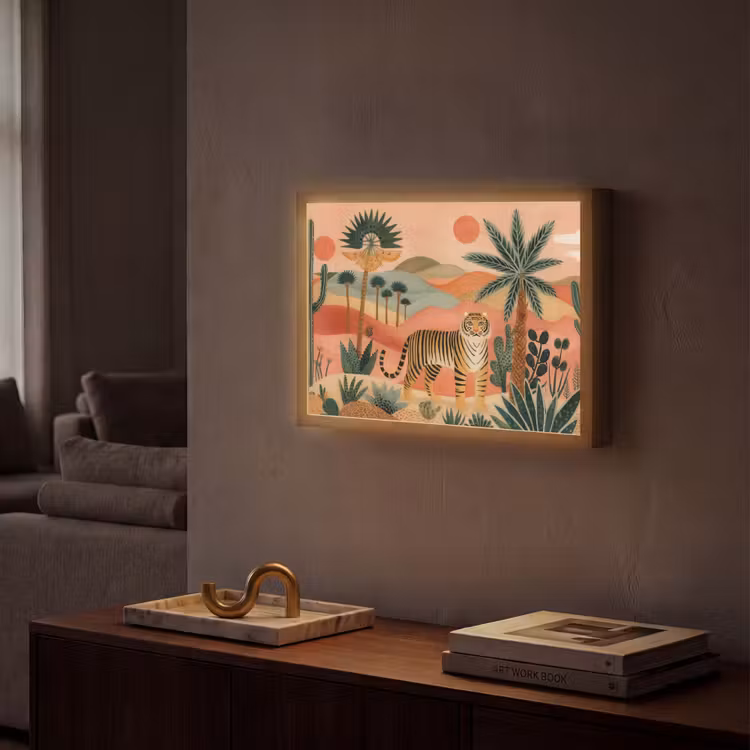 Tijger - Kleurrijk - Palmen - Cactus Light Box met batterij (Wandlamp) middel -sfeer1