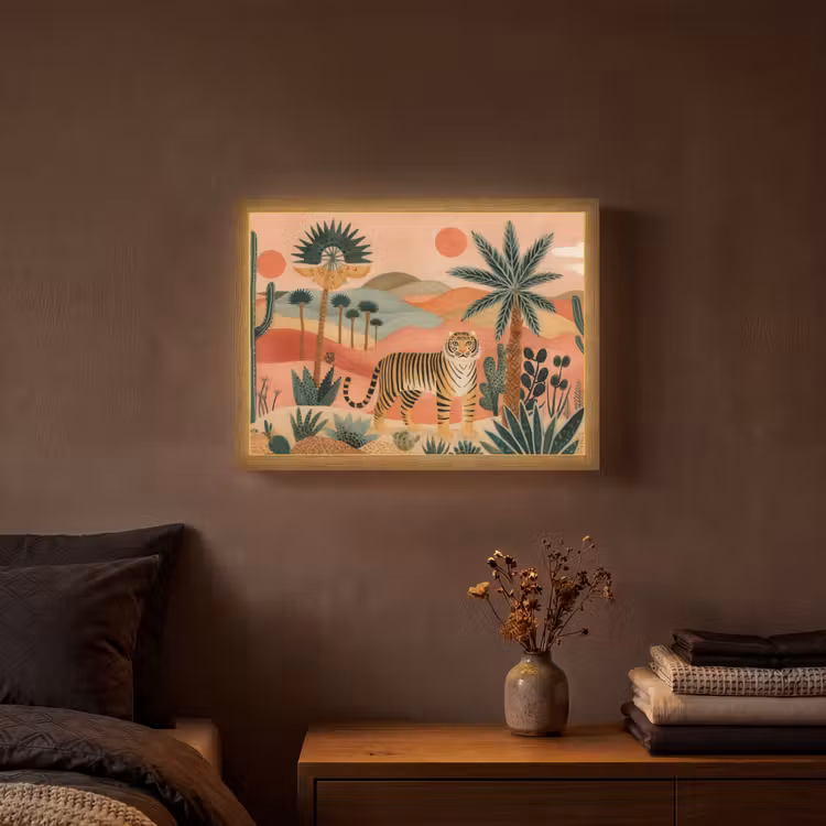 Tijger - Kleurrijk - Palmen - Cactus Light Box met batterij (Wandlamp) middel -sfeer4