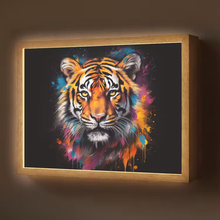 Tijger - Graffiti - Dieren - Zwart Light Box met batterij (Wandlamp) middel -z3d_website