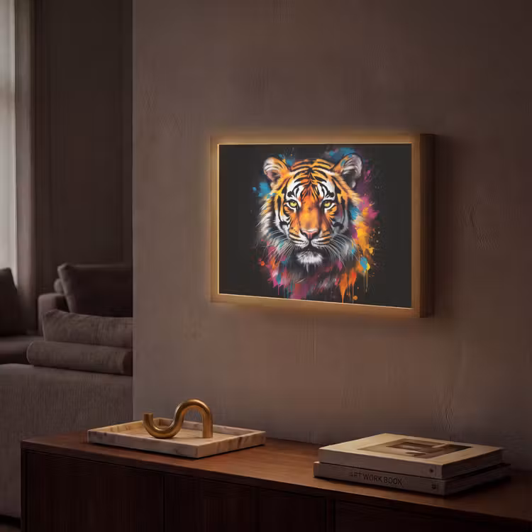 Tijger - Graffiti - Dieren - Zwart Light Box met batterij (Wandlamp) middel -sfeer1