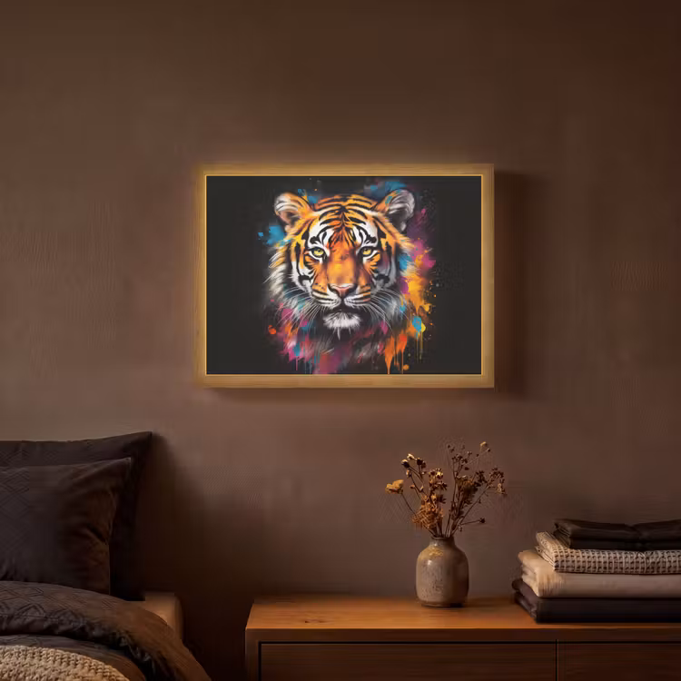 Tijger - Graffiti - Dieren - Zwart Light Box met batterij (Wandlamp) middel -sfeer4