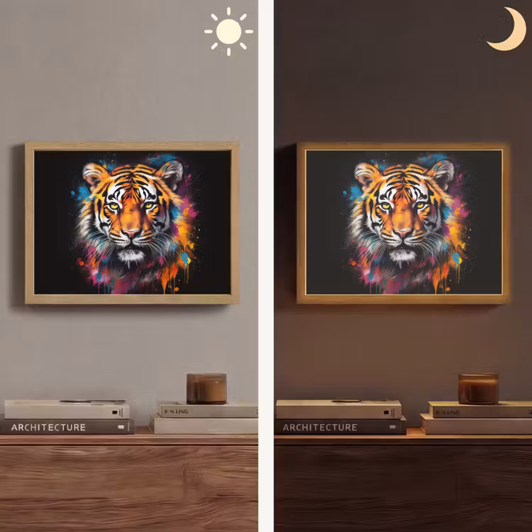 Tijger - Graffiti - Dieren - Zwart Light Box met batterij (Wandlamp) middel -sfeer3