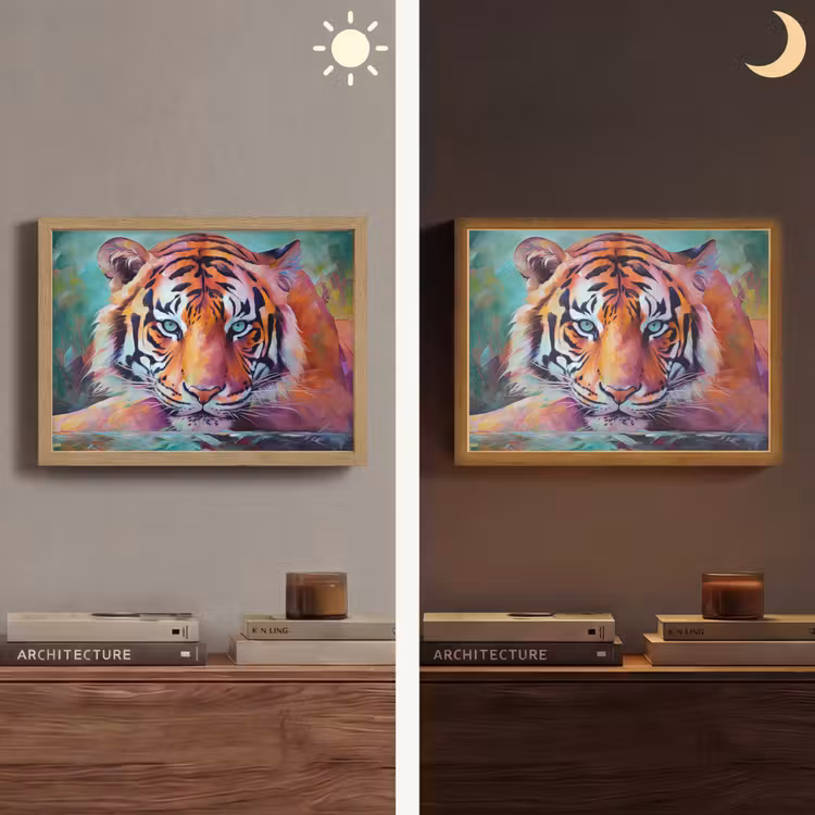 Tijger - Olieverf - Dieren - Kunst Light Box met batterij (Wandlamp) middel -sfeer3