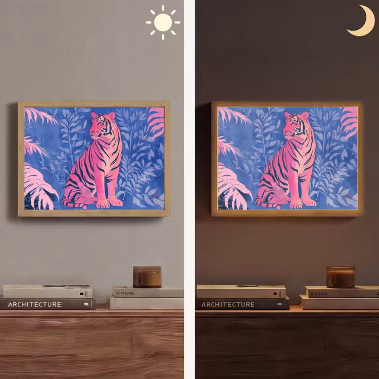 Tijger - Roze - Bladeren - Jungle Light Box met batterij (Wandlamp) middel -sfeer3