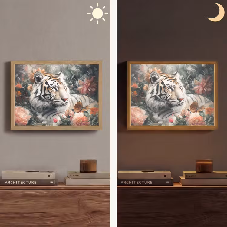 Tijger - Wilde dieren - Bloemen - Jungle Light Box met batterij (Wandlamp) middel -sfeer3