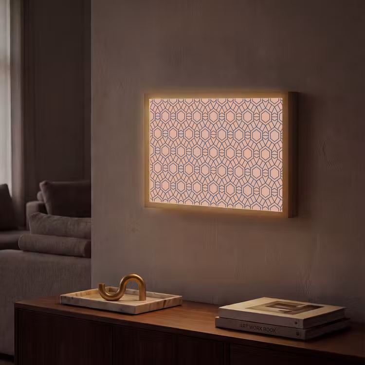 Strak - Patroon - Roze - Donkerblauw Light Box met batterij (Wandlamp) middel 907 -sfeer1