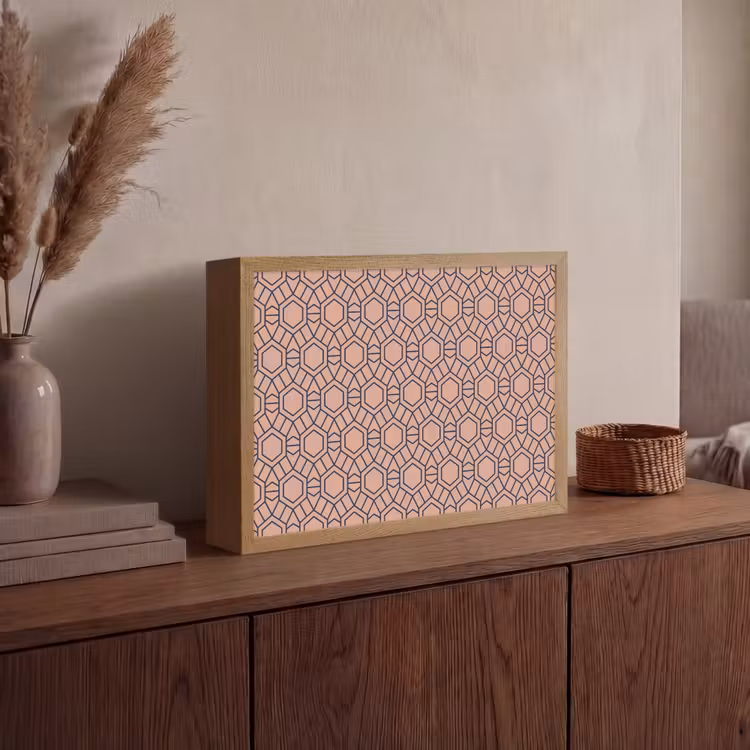 Strak - Patroon - Roze - Donkerblauw Light Box met batterij (Wandlamp) middel 907 -sfeer2