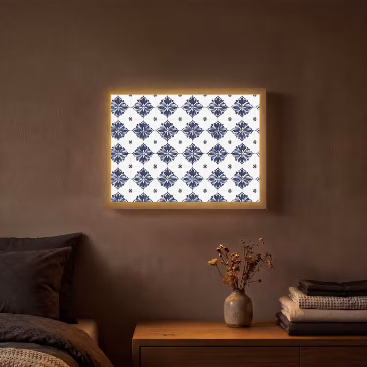 Tegelmotief - Blauw - Wit - Bloem Light Box met batterij (Wandlamp) middel 907 -sfeer4