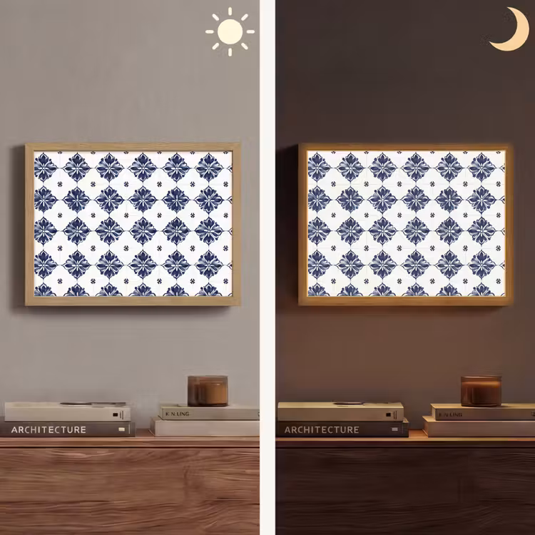 Tegelmotief - Blauw - Wit - Bloem Light Box met batterij (Wandlamp) middel 907 -sfeer3
