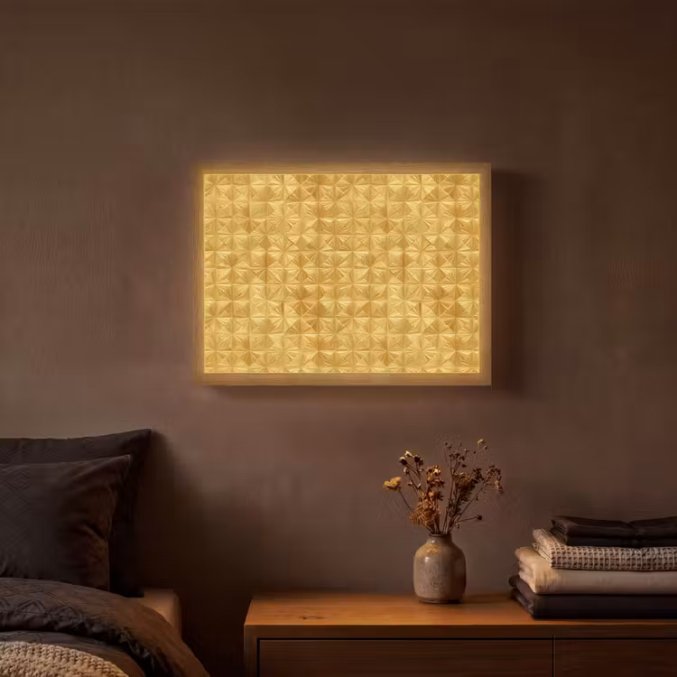 Tegels - Geometrisch - Reliëf - Goud Light Box met batterij (Wandlamp) middel 907 -sfeer4