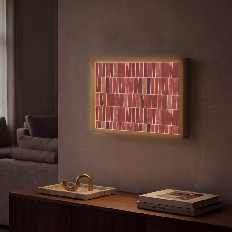 Tegels - Modern - Structuur - Dieprood Light Box met batterij (Wandlamp) middel 907 -sfeer1