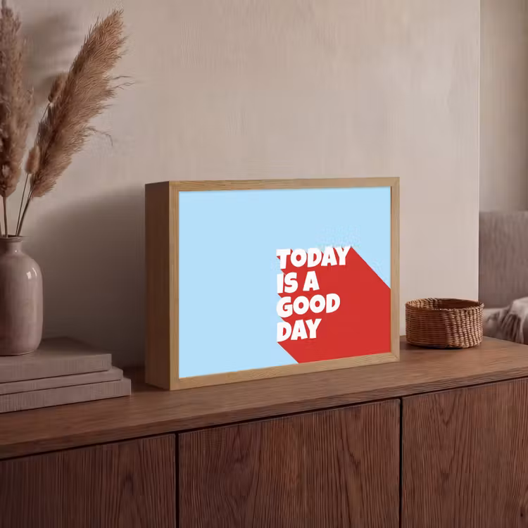 Today is a good day - Rood - lichtblauw Light Box met batterij (Wandlamp) middel -sfeer2