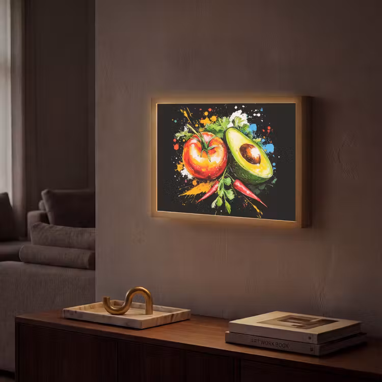 Tomaat - Avocado - Peper - Graffiti - Verf - Modern Light Box met batterij (Wandlamp) middel -sfeer1