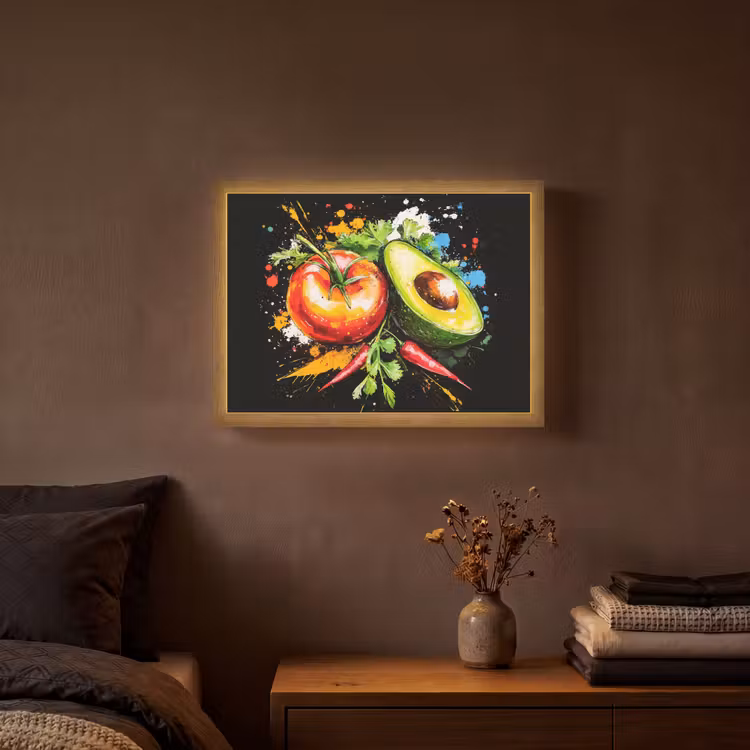 Tomaat - Avocado - Peper - Graffiti - Verf - Modern Light Box met batterij (Wandlamp) middel -sfeer4