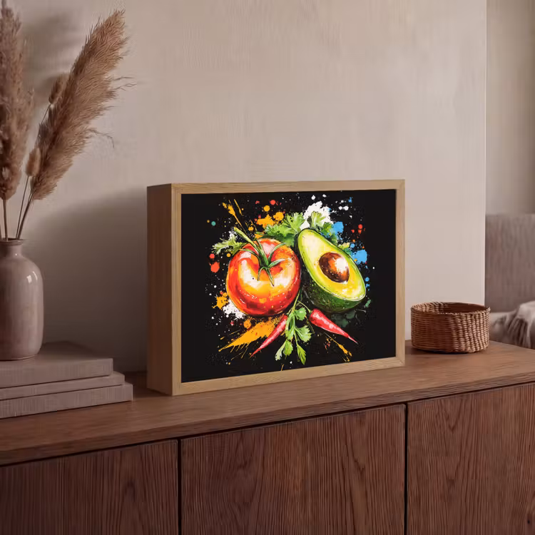 Tomaat - Avocado - Peper - Graffiti - Verf - Modern Light Box met batterij (Wandlamp) middel -sfeer2