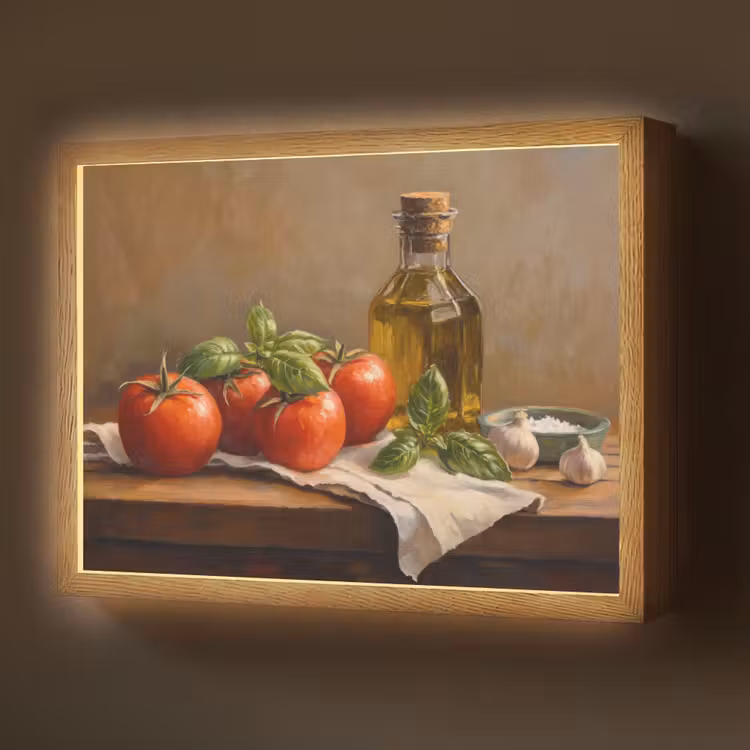 Tomaten - Olijfolie - Stilleven Light Box met batterij (Wandlamp) middel -z3d_website