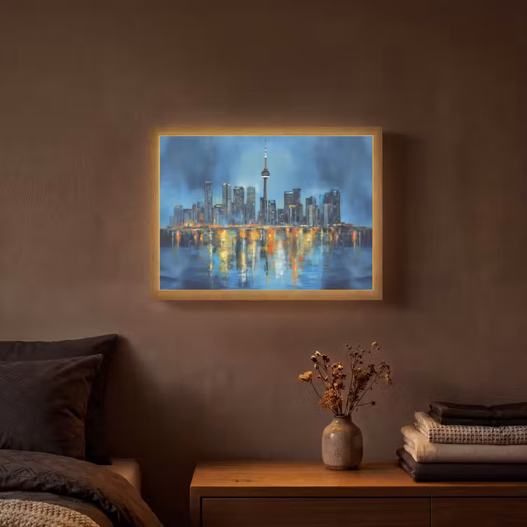 Skyline Toronto - Water - Stadslichten - Toren Light Box met batterij (Wandlamp) middel -sfeer4